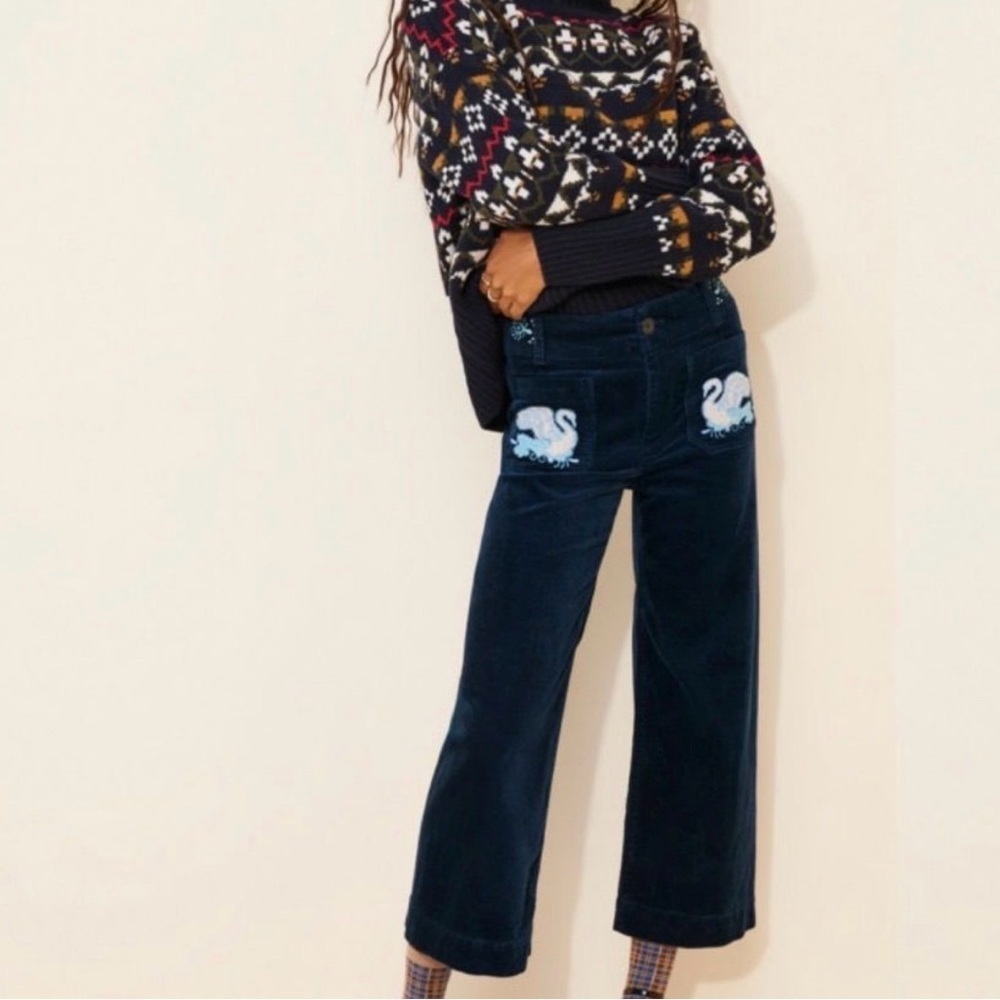 Maeve Tricia Fix NWOT 18 Embroidered Colette Corduroy Cropped Wide Leg Pants